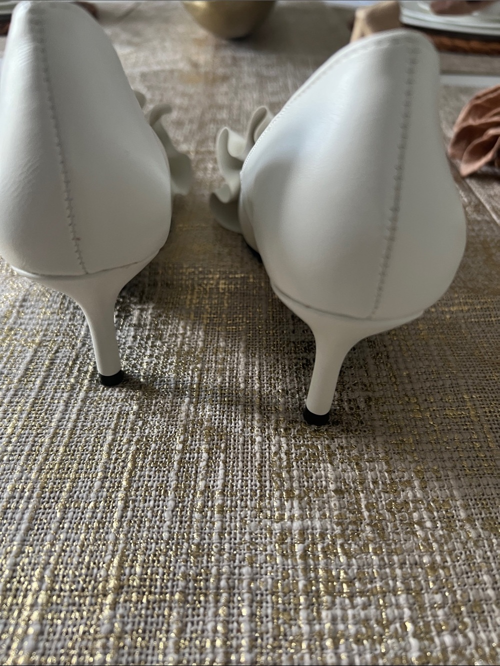 Charles David Cream Ruffle Pointed-Toe Pumps - Picture 4 of 7